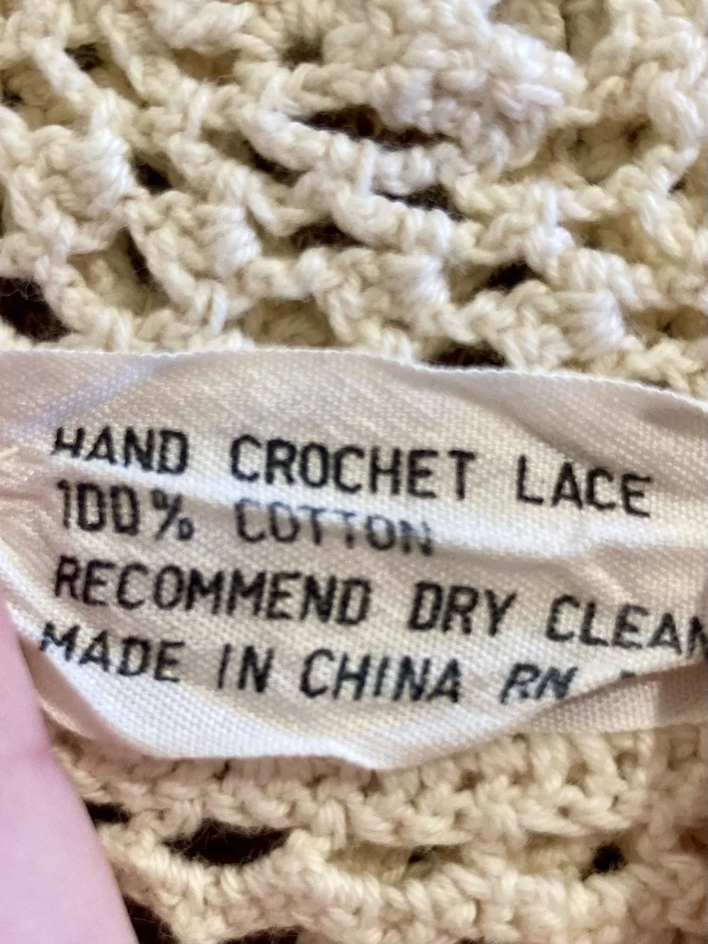 Hand Crochet Rectangle Doily 100% Cotton Made in China Cream Colored 30.5” Long